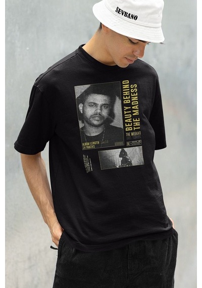 Beauty Behind The Madness The Weeknd Baskılı Unisex Oversize Tişö Siyah