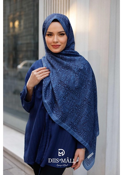 Mimiyum Desenli Özel Premium Soft Şal Kot Mavisi