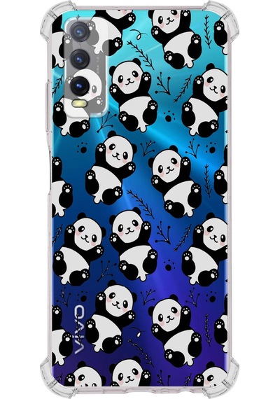 Vivo Y20 Uyumlu Köşe Korumalı Panda Tasarımlı Şeffaf Airbag Silikon Kılıf Şeffaf