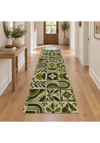 Kartela Halı Kahve Terakota Zeytin Bej Koridor Mutfak Yolluk Halısı Kaymaz Taban 80x240 Cm