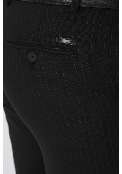 Slim Fit Yan Cepli Esnek Yünlü Siyah Çizgili Pantolon P 1236