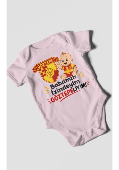 Morivokids Babamın İzindeyim Göztepeliyim Kısa Kollu Bebek Body %100 Pamuk Bebe Pembe