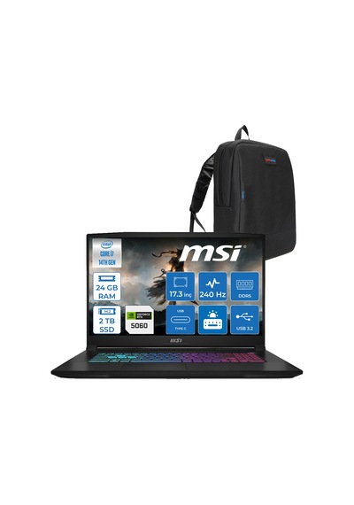 MSI Katana 17 HX B14WFK-215XTRF04 i7-14650HX 24 GB 2 TB SSD 8 GB RTX5060 17.3" Free Dos Dizüstü Bilgisayar + Zetta Çanta