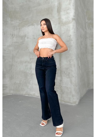 HLT Jeans Blue Black Kadın Wide Leg Jean Yüksek Bel Palazzo Likralı Esnek Kot Pantolon Jessica-2041 Blue Black