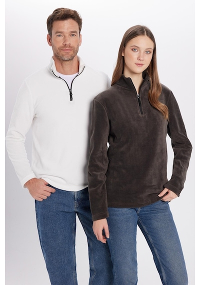 Tudors Unisex Standart Fit Anti-pilling Tüylenme Yapmayan Soğuk Geçirmez Füme Dik Bato Yaka Polar Sweatshirt-30136 Füme