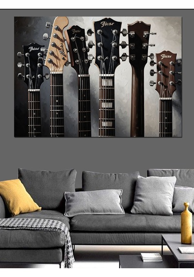 Ahşap Tablo Müzik Enstrümanları Gitarlar Yakın Çekim