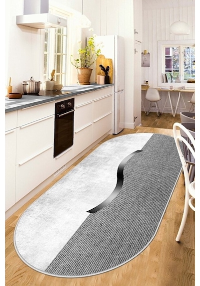 West Home Dijital Baskı Yıkanabilir Kaymaz Taban Leke Tutmaz Oval Mutfak Halısı Salon Halısı Ve Yolluk Wh 559 Grey Oval