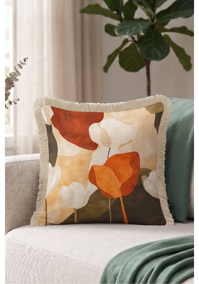 Soyut Çiçek Saçaklı Yastık Kılıfı - Sanatsal Floral Bohem Bej Turuncu Krem Püsküllü Kırlent Kılıfı Uzak Atlas Aura Soyut Çiçek Saçaklı Yastık Kılıfı - Sanatsal Floral Bohem Bej Turuncu Krem Püsküllü Kırlent Kılıfı Uzak Atlas Aura