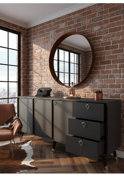 Resital Konsol - Sk2001-4 - Silver Modern 180 Cm Çekmeceli Ve Kapaklı Salon Konsolu - Büfe Antrasit Resital Konsol - Sk2001-4 - Silver Modern 180 Cm Çekmeceli Ve Kapaklı Salon Konsolu - Büfe Antrasit