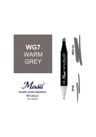 Çift Uçlu Marker Grafik Çizim Kalemi Wg7 Sıcak Gri
