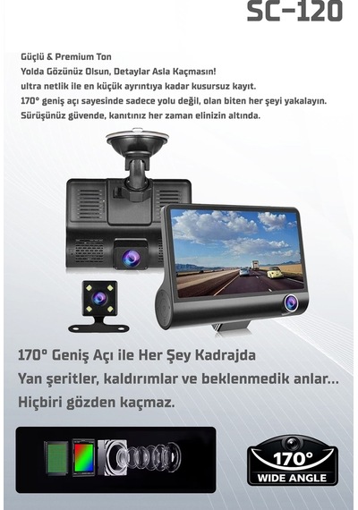 Kayıt Cihazı 3 Kameralı Araç İçi Kamera Sc-120