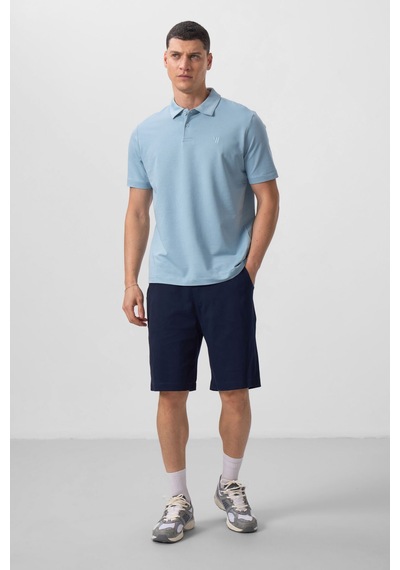 Tommylife Tommy Life Buz Mavi Basic Göğüs Logolu Standart Kalıp Triko Polo Yaka Erkek T-shirt - 87768 Buz Mavi