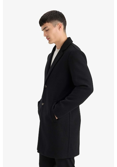 Defacto Relax Fit Ceket Yaka Düğmeli Cepli Kışlık Kaşe Parka Y8903az25aubk27 Siyah-bk27