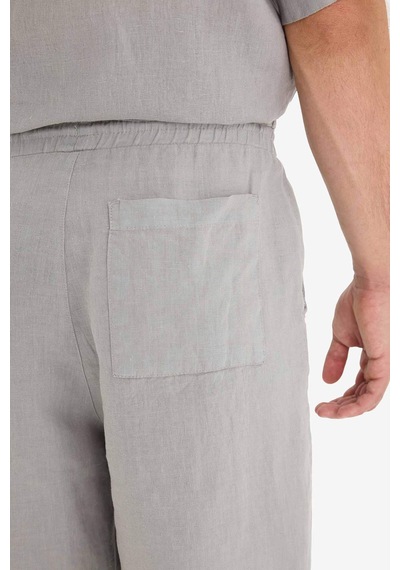Defacto %100 Keten Relax Fit Bermuda Şort F4599ax25hsgr454 Gri