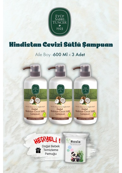 600 Ml Hindistan Cevizi Sütlü Şampuan X 3 Ve Rosıe Hediyeli Tüm Saçlar