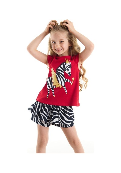 Denokids Balerin Zebra Kız T-Shirt Şort Takım Çok Renkli