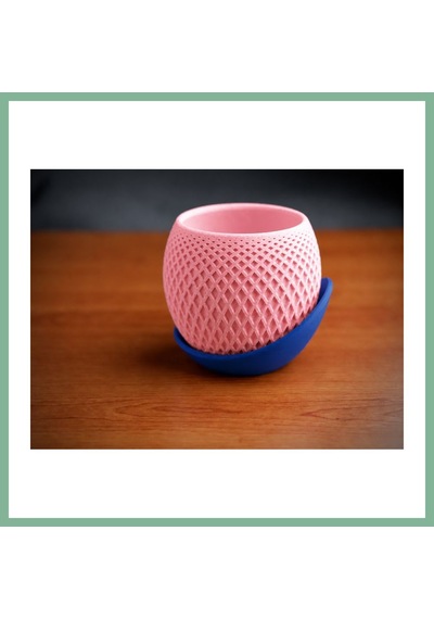 Bşkvirgo 3d Baskı Küre Saksı - Kafes Dokulu İki Parçalı Dekoratif Saksı - Pembe-mavi Bsk2026 Standart