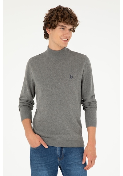 U.S. Polo Assn. Erkek Slim Fit Yarım Boğazlı Gri Melanj Basic Kazak 50293499-VR086 U.S. Polo Assn. Erkek Slim Fit Yarım Boğazlı Gri Melanj Basic Kazak 50293499-VR086