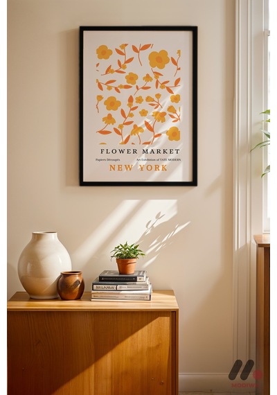 Flower Market New York Posteri, Siyah Çerçeveli Duvar Tablosu - Modern Ev Dekorasyonu