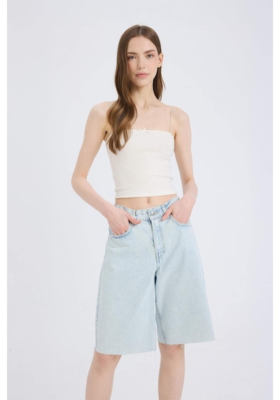 Defacto Normal Bel Jean Bermuda Şort E1149ax25spnm39 Mavi