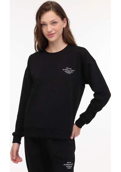 Lumberjack Anna Kadın Siyah Yuvarlak Yaka Sweatshirt Siyah
