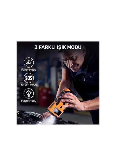 A5577 Kablolu/kablosuz 8000mah Şarjlı Taşınabilir Araç Akü Takviyeli, Powerbank Destekli Reflek
