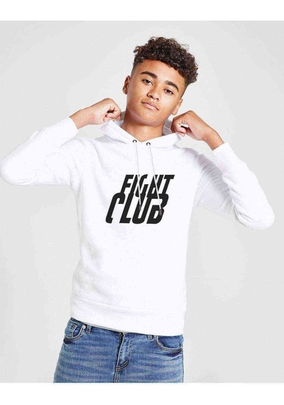 Tshirthane Fight Club Logo Baskılı Unisex Çocuk Kapüşonlu Beyaz Sweatshirt Beyaz