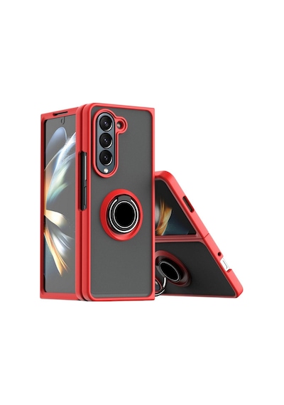 Samsung Galaxy Z Fold 6 Uyumlu Kılıf Yüzüklü Standlı Extra Darbe Koruma Sert Kapak - Kırmızı