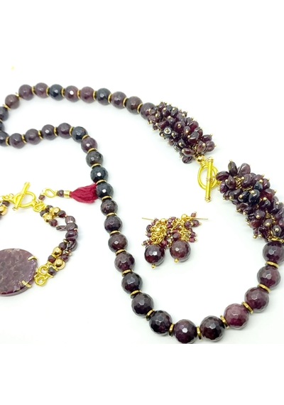 2603 Garnet Hematit El Yapımı Kolye Bordo