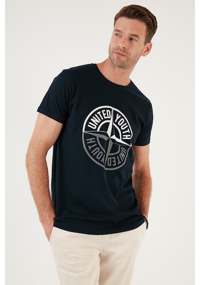 Buratti Baskılı Bisiklet Yaka Pamuklu Slim Fit Erkek T Shirt 541Pusula Lacivert