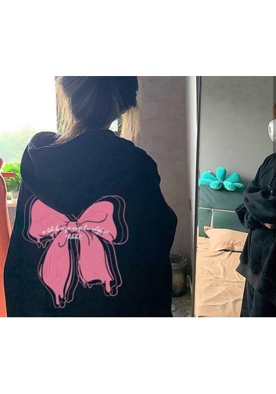 Y2k Tarzı Kurdele Tasarım Sweatshirt Siyah