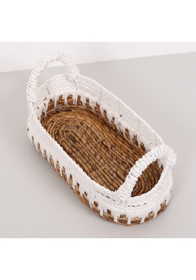 Bodrum 35x16x16 Cm. Doğal Abaka El Yapımı Oval Sepet Bej