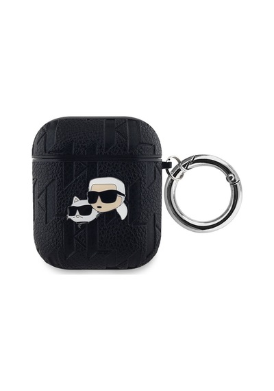 Apple Uyumlu AirPods Kılıf Karl Lagerfeld  Lisanslı Monogram Silikon Siyah