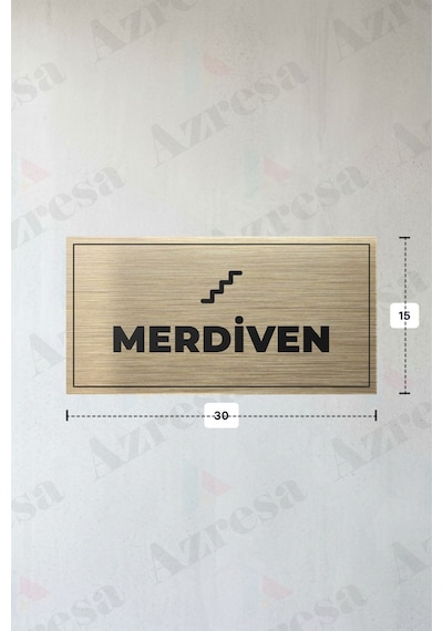Merdıven Yazılı - Metal - Gold Renk - Kapı İsimliği - 30x15 Cm