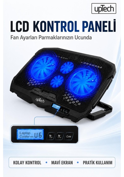 Uptech Laptop Soğutucu 4 Fanlı Lcd Kontrol Panel Ayarlanabilir Dizüstü Bilgisayar Soğutma Fanı