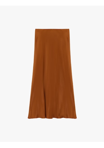 Koton Slim Fit Balık Kesim Saten Midi Etek Kahverengi 6sak70065pw Kahve