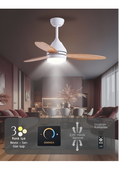 Süper Sessiz 3 Renk Uzaktan Kumandalı Dimmer Ayarlı Özel Bambu 95 CM Kanatlı Tavan Vantilatörü BL Isınmaz Motor