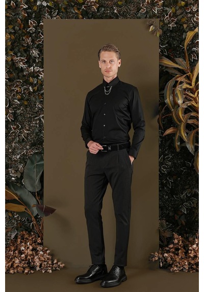 Efor Gk 704 Slim Fit Siyah Klasik Gömlek Siyah