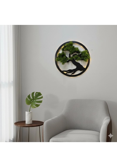 Led Işıklı Ve Yeşil Bonsai Ağaç Tablo 40cm