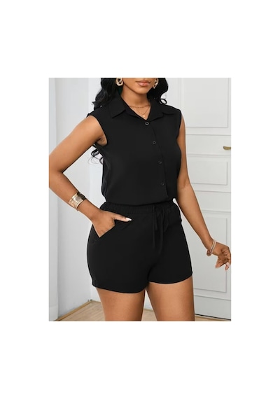 Butik İstanbul Kadın Kolsuz Yakalı Önden Düğmeli Dubai Bluz Ve Bağcıklı Kısa Şort Ikili Takım Siyah Butik İstanbul Kadın Kolsuz Yakalı Önden Düğmeli Dubai Bluz Ve Bağcıklı Kısa Şort Ikili Takım Siyah