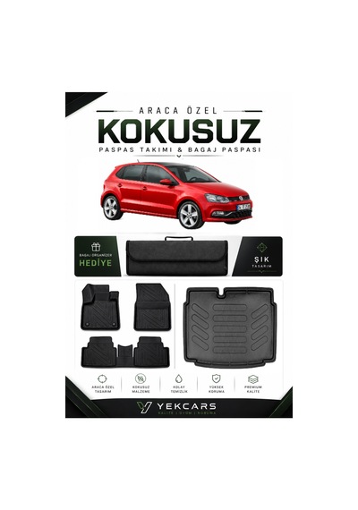 Volkswagen Polo 2010 Model Aracınıza Özel 4d Karbonlu Kauçuk Paspas Takımı Ve Alt Bagaj Havuzu