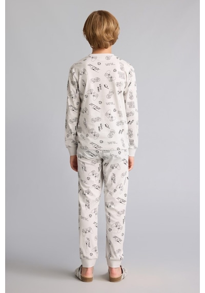 Defacto Regular Fit Uzun Kollu Üst Lastikli Paça Alt Baskılı 2li Pijama Takımı Erkek Çocuk I1445a826augr503 Gri-gr503