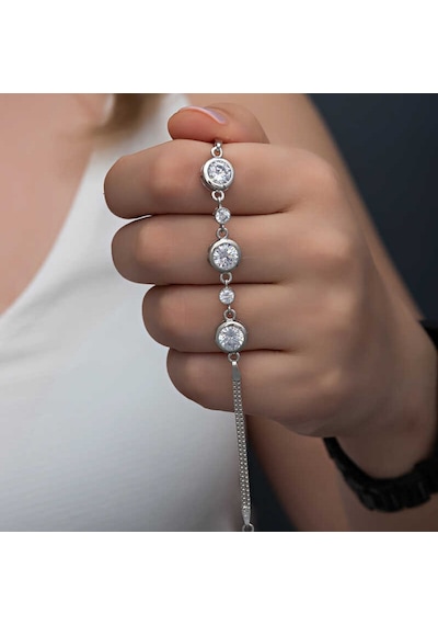 925 Ayar Gümüş Yuvarlak Taşlı Kadın Bileklik Gri 04729644