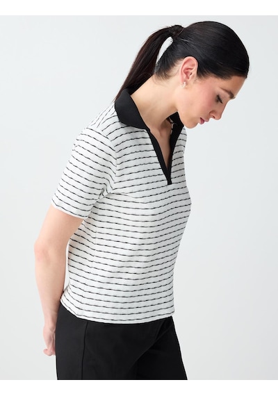Jimmy Key Kırık Beyaz Çizgi Desenli Polo Yaka Örme Bluz 6sw035517106