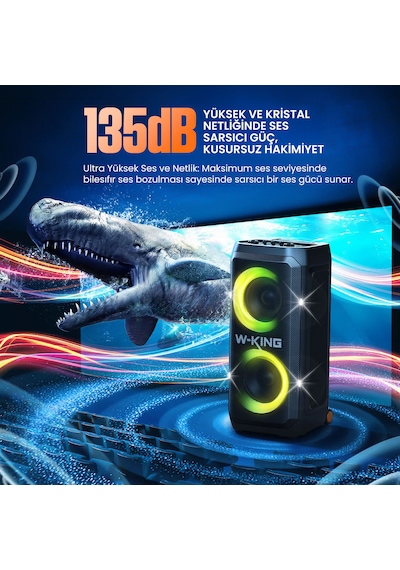 W-kıng T12 Bluetooth Hoparlör, 270w Rms Partybox Ultra Bass, 24 Saate Varan Çalma Süresi, 6 Rgb Işık Modu, Ipx5, Kablosuz Stereo Tws, Otg/usb/tf/aux/bluetooth 5.4, Ses Bombası, Siyah
