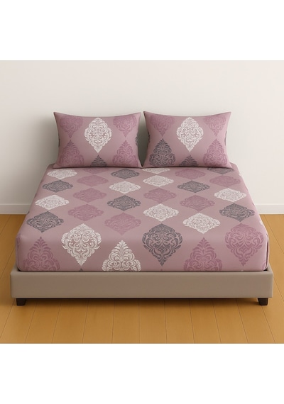 Lionas Çift Kişilik Desenli Lastikli Çarşaf Seti 140x200 Cm + 2 Adet Yastık Kılıfı 50x70 Gülkurusu