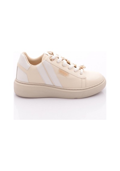Dgn B1008 Kadin Aksesuarli Sneakers Ayakkabi Bej Beyaz
