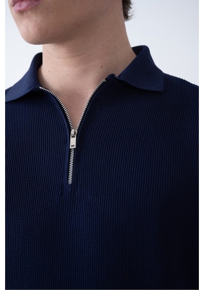 Baselco Triko Polo Yakalı T-shirt - Premium Ribana Detaylı Lacivert