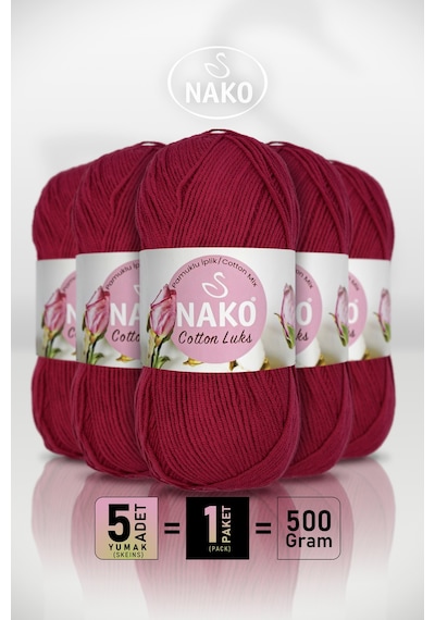 Cotton Lüks - 97575 Bordo - 5'li Paket - 100gr/330m - Pamuklu Hırka Yelek Amigurumi İpi