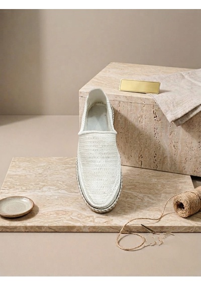 Orifkozmo %100 El Yapımı El Örgüsü Erkek Espadril & Hafif Casual Yazlık Ayakkabı Beyaz